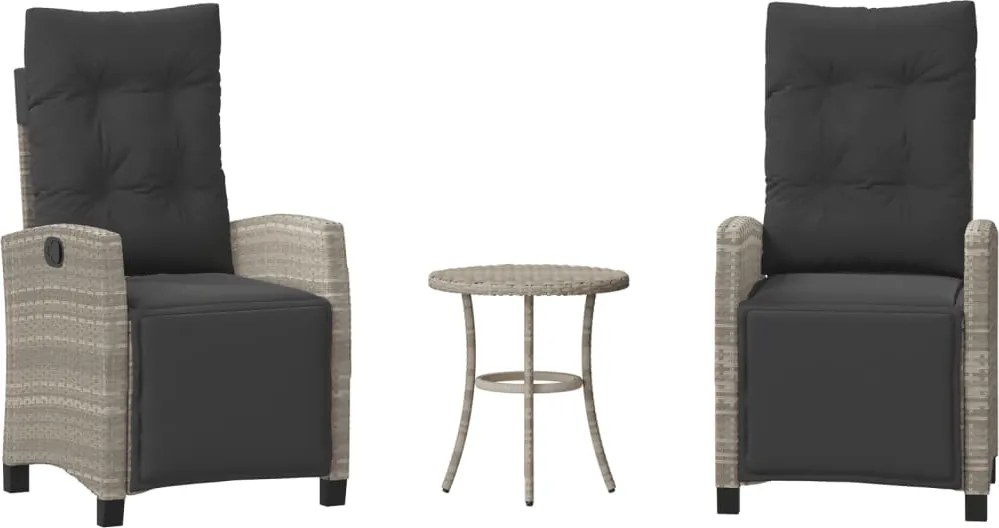 vidaXL 3 részes világosszürke polyrattan bisztrógarnitúra párnákkal