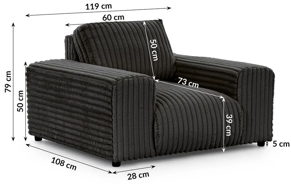 Sötétszürke kordbársony fotel Justin – Ropez