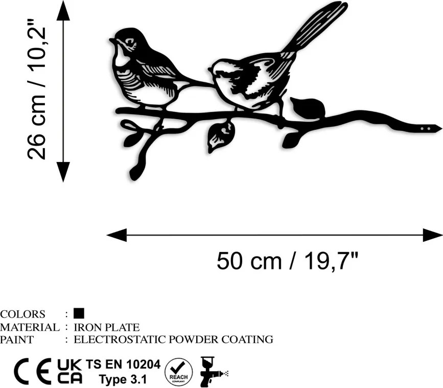 Bird fém kerti dísztárgy, fekete, 50×26 cm