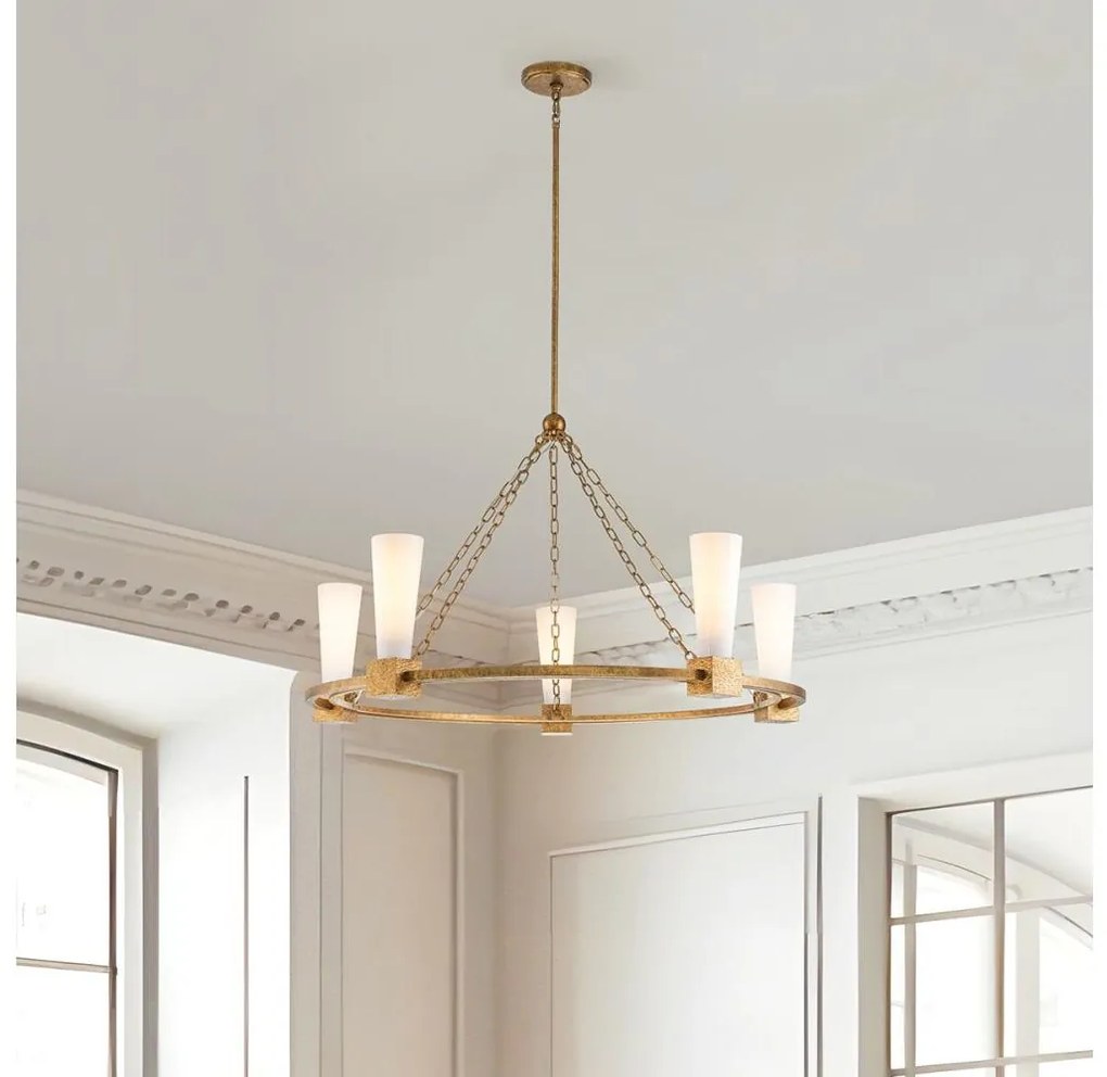 Elstead KRISTY5-DG-OPAL - KRISTY rúdon függő csillár 5xE27/40W/230V rézszínű