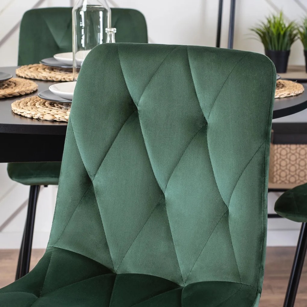 Étkezőgarnitúra 4 db. Székkel. Bővíthető asztal HARRY 102-142 cm + 4 db. Zöld bársony étezőszék. ROBIN