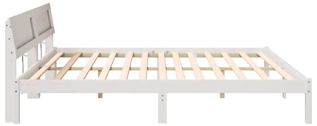 Ágykeret LED -es lámpákkal Fehér 200 x 200 cm Tömör fenyőfa