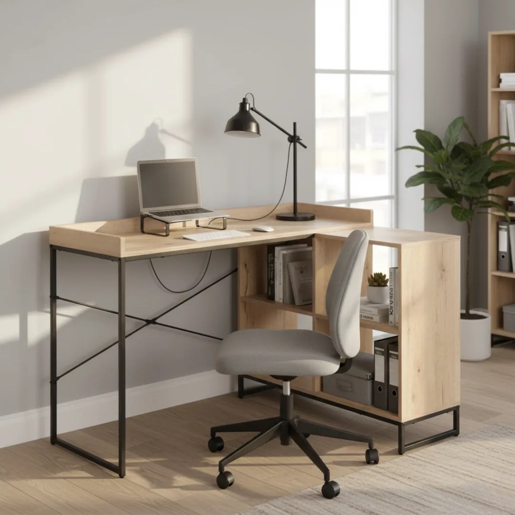 Sarok számítógépasztal, tölgy/fekete, ULOSTOL