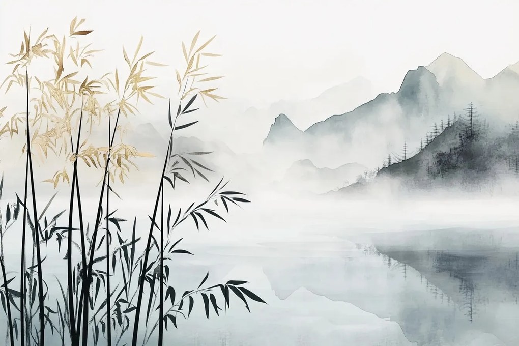 Fotótapéta Flizelina Ázsia Kína Japán Bambusz Tó Hegyek 208x146 ragasztó