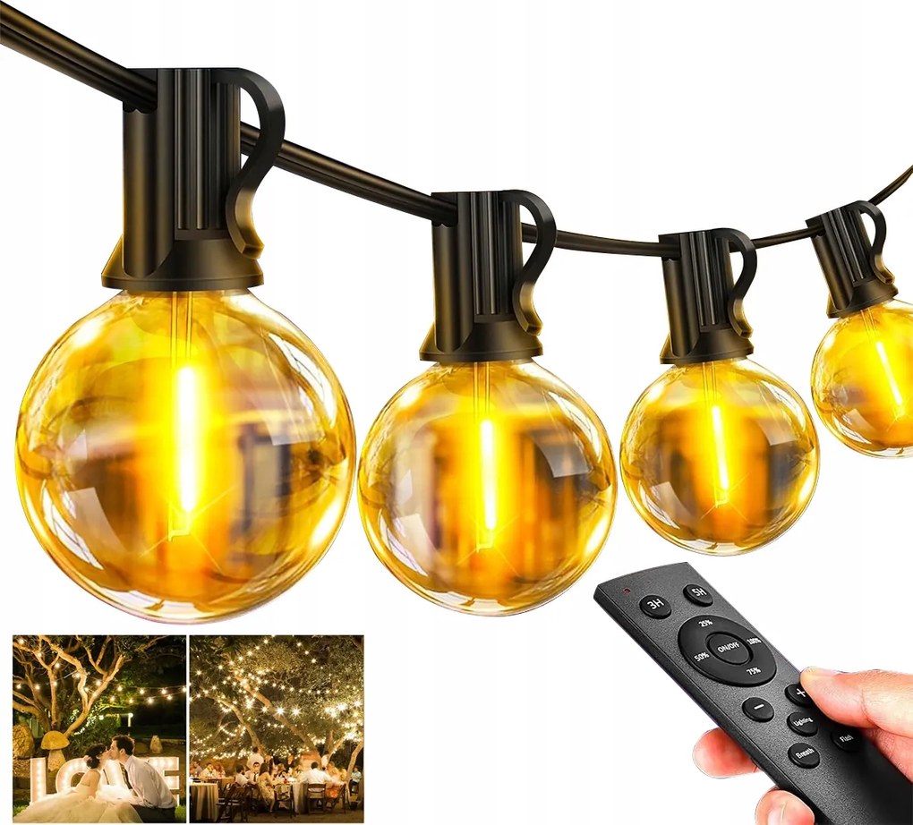 30M-ES Kültéri Fényfüzér 50 Db Led Izzóval, Fénylánc A Teraszra