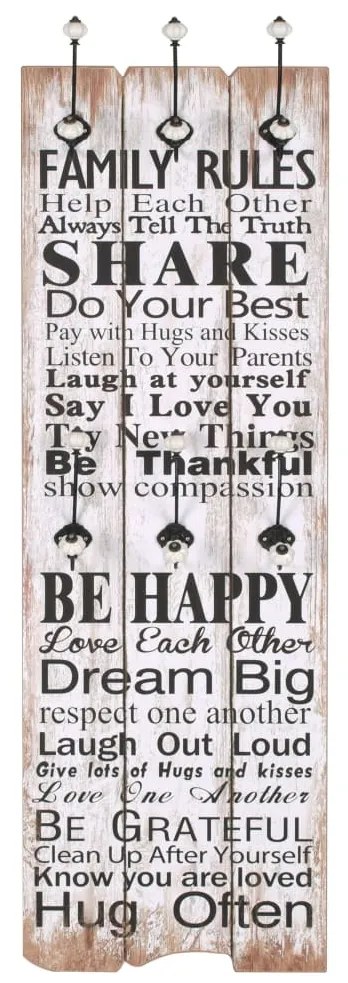 vidaXL falra szerelhető fogas 6 akasztóval 120 x 40 cm „FAMILY RULES”