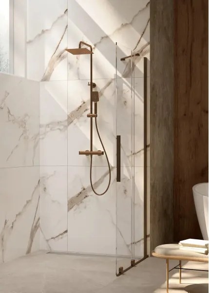 Prizma csúsztatható walk-in zuhanyfal_100x195, szálcsiszolt bronz