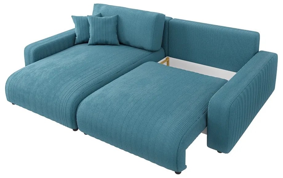 Türkiz kordbársony kinyitható sarokkanapé Sara – Ropez