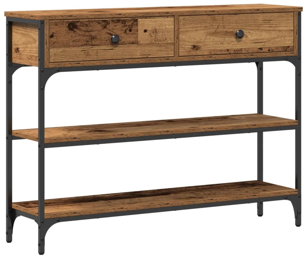 Konzol Asztal Régi Fa 100x25x75 cm Mérnöki Fa és Acél