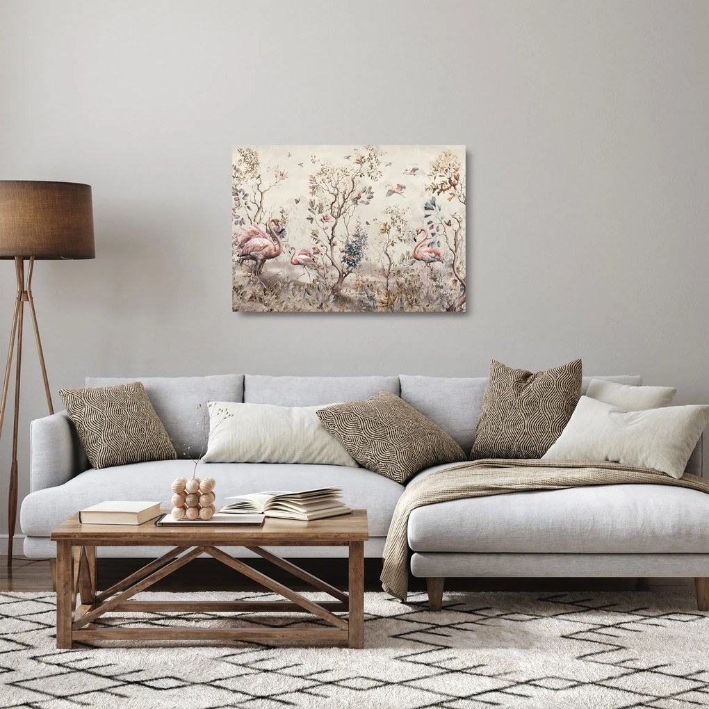 Üveg kép - Rajz flamingókról (70x50 cm)