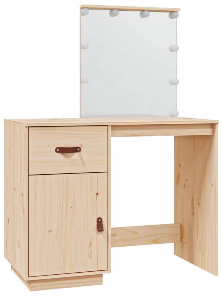 tömör fenyőfa fésülködőasztal LED-del 95 x 50 x 133,5 cm