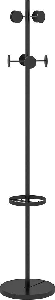 HOMCOM Független Kabátrúd Esernyőtartóval Fém Kabátrúd 12 Akasztóval Esőernyők, Táskák Számára Fa Alakú Ø34x177 cm Fekete | Aosom