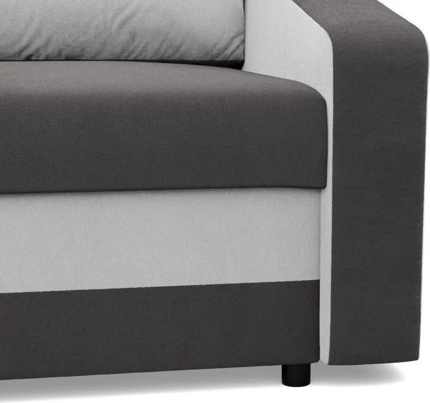 Hewlet sarokkanapé, 1 ágyneműtartóval, szövet anyag, univerzális oldal, bonell töltet, szürke - fehér