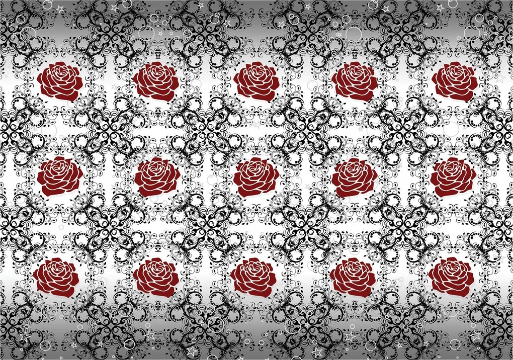 Flizelin fotótapéta Rózsa piros-fehér klasszikus díszek 416x254 +ragasztó