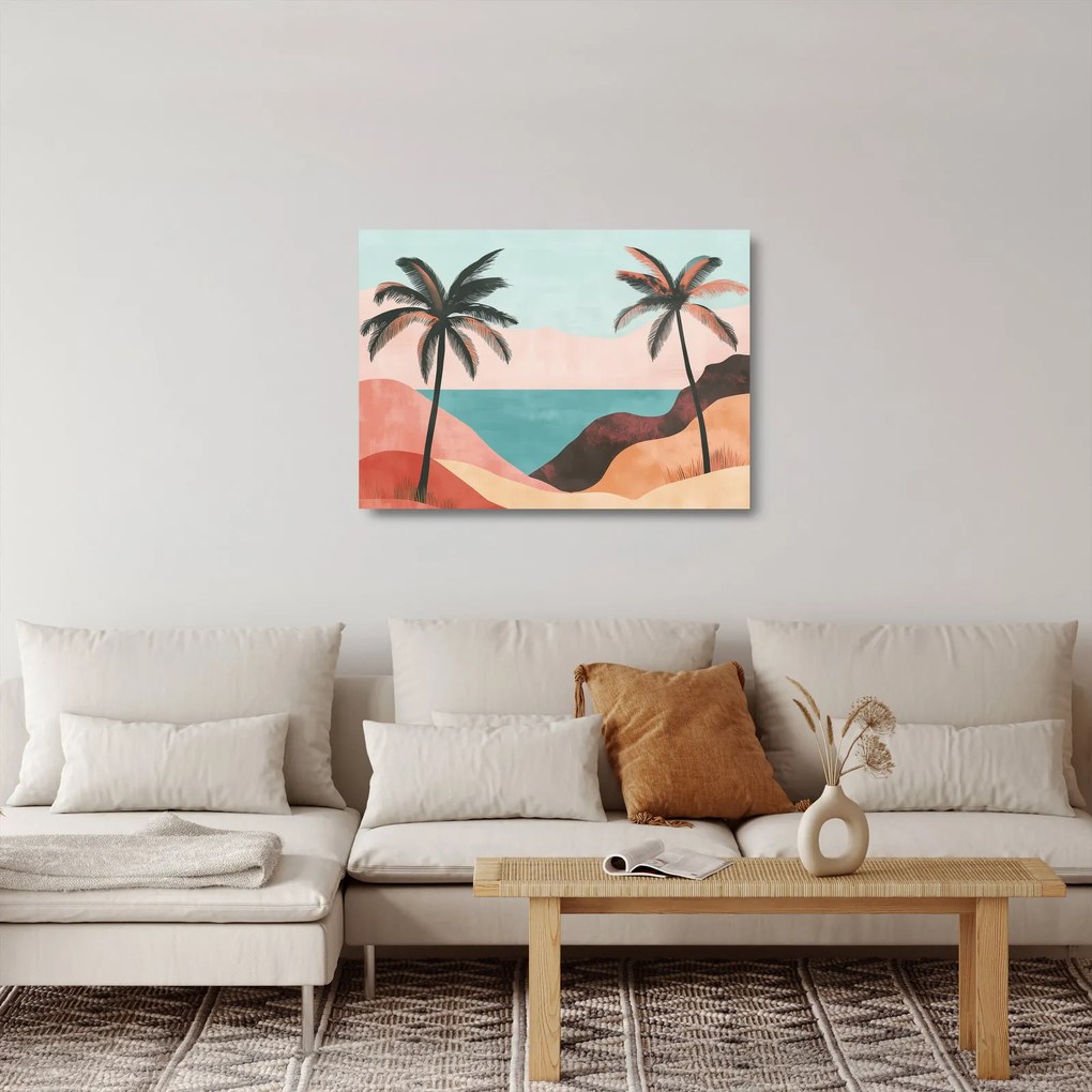 Üveg kép - Pálmafák a tengernél (70x50 cm)