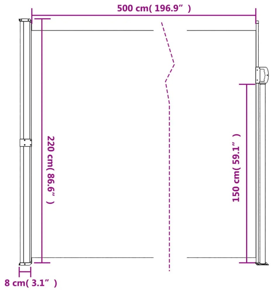sötétzöld behúzható oldalsó napellenző 220 x 500 cm