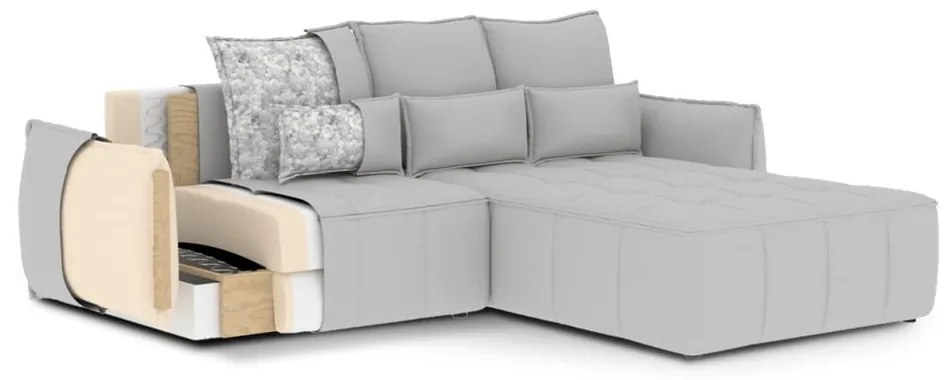 Bézs bársony kinyitható-tárolóhelyes sarokkanapé (bal oldali-heverő résszel) Campo – ELTAP