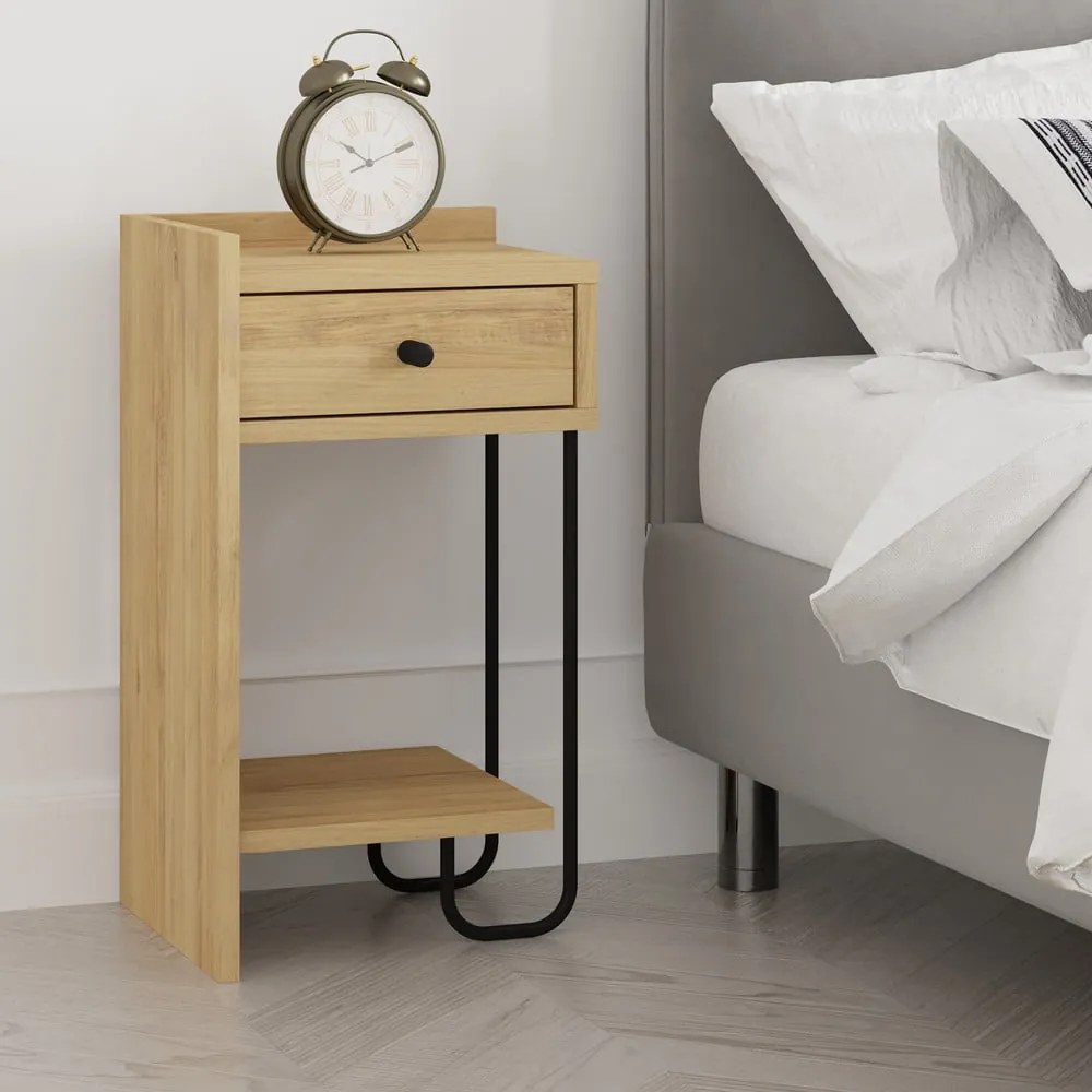 Natúr színű éjjeliszekrény tölgyfa dekorral Mercure – Marckeric