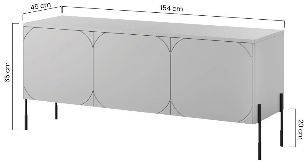 Sonatia háromajtós fémlábas TV szekrény 150 cm - kasmír