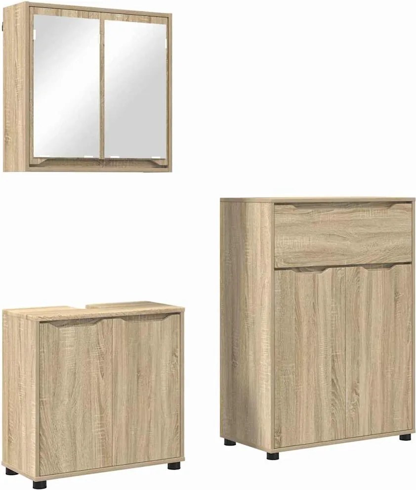 vidaXL Fürdőszoba bútor szett fiókkal 3 pcs Sonoma tölgy Faanyag