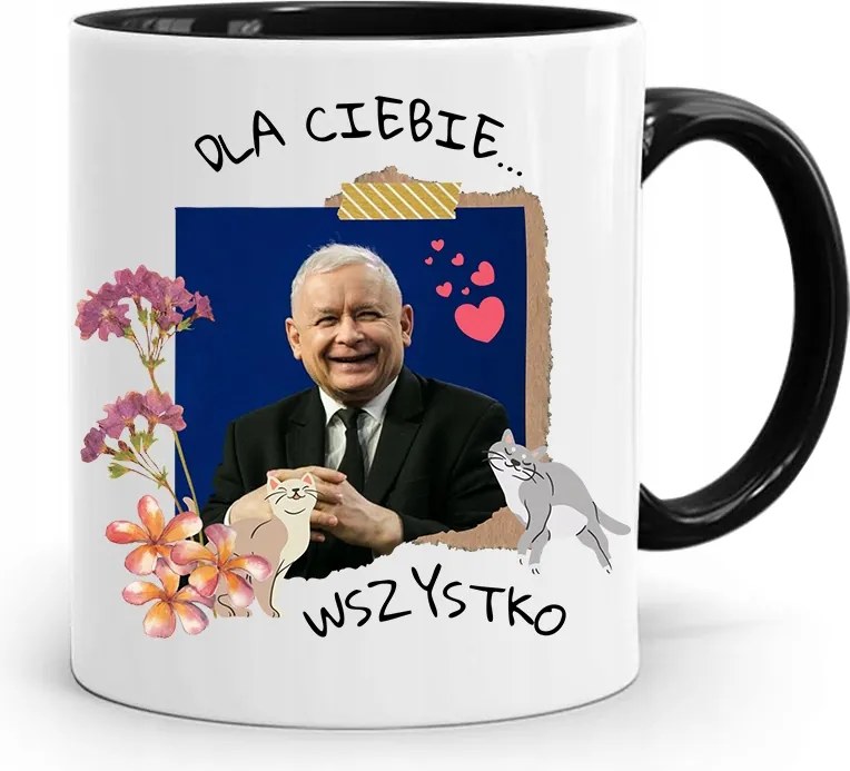 Bögre Fekete Vicces Pis Jaroslaw Kaczynski nyomott mintával