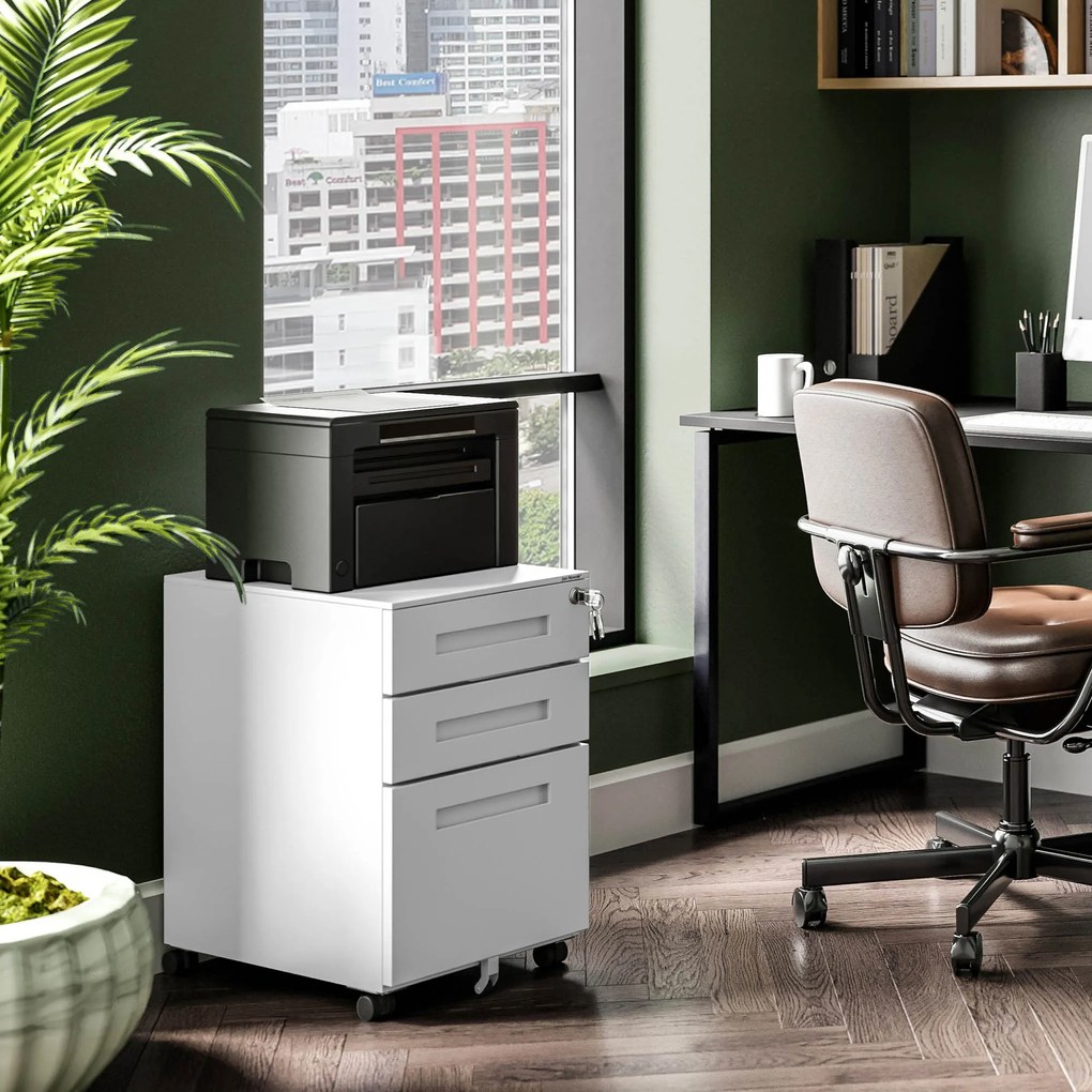 Fém gurulós konténer íróasztal alá KATE 390 x 600 x 500 mm, fehér