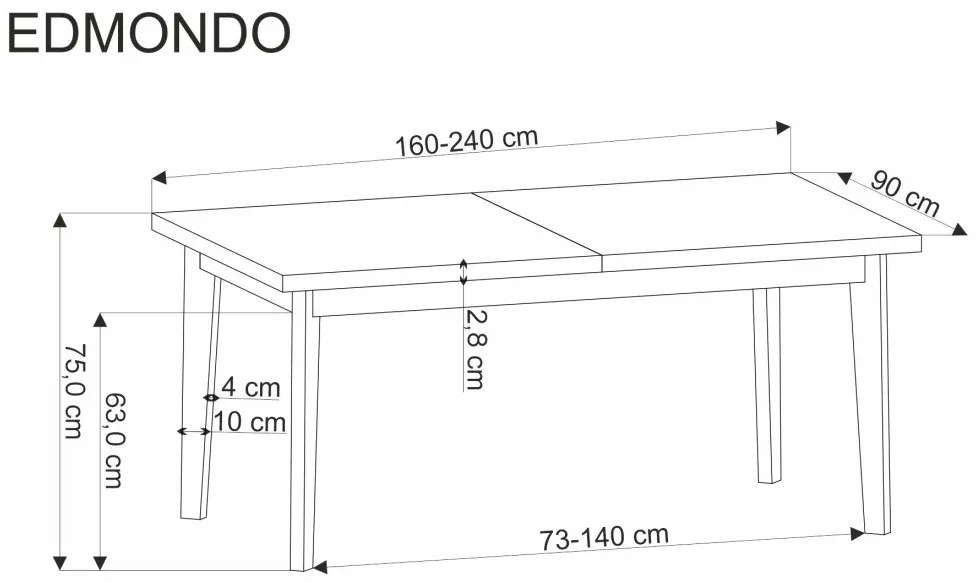 Edmondo bővíthető étkezőasztal tölgy-fekete 160-240cm