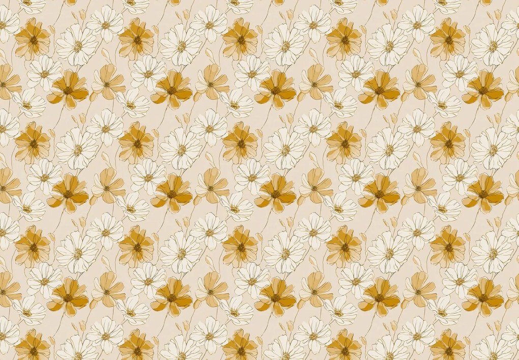 Fotótapéta - Bézs minta virágokkal (147x102 cm)