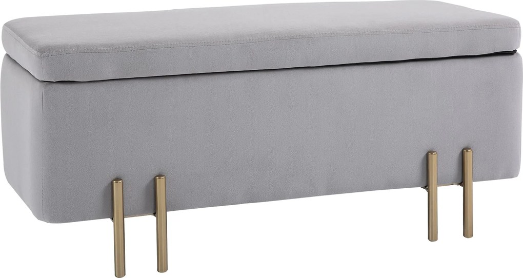 HOMCOM 70L Tároló Ottoman Bársonyos Kárpitozású Tároló Pad Fém Lábbal Előszobába, Nappaliba 100x40x42 cm Világos Szürke | Aosom