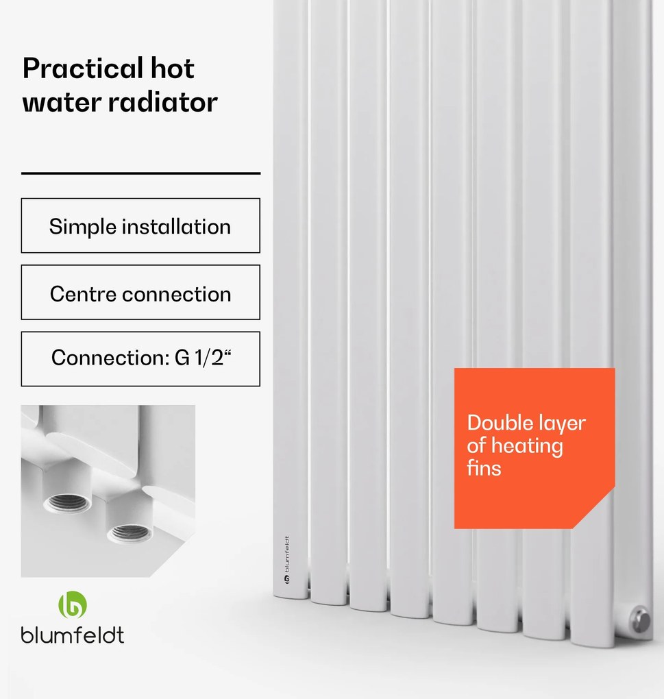 Blumfeldt Tallheo, 41 x 160, radiátor, fürdőszoba radiátor, csőradiátor, 1472 W, melegvizes, 1/2