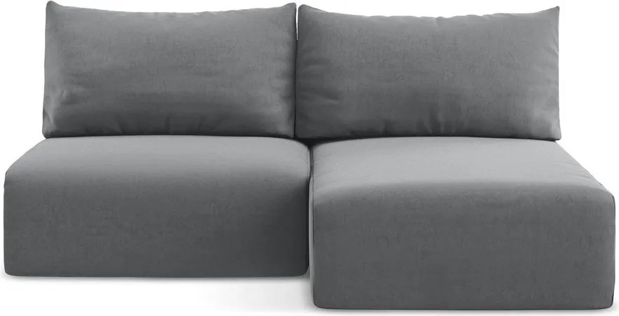 Szürke bársony kinyitható-tárolóhelyes sarokkanapé (jobb oldali-heverő résszel) Kalena – Makamii