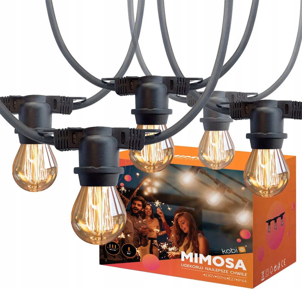 Kerti girland Kültéri Fényfüzér 20x E27 Fekete IP44 10m