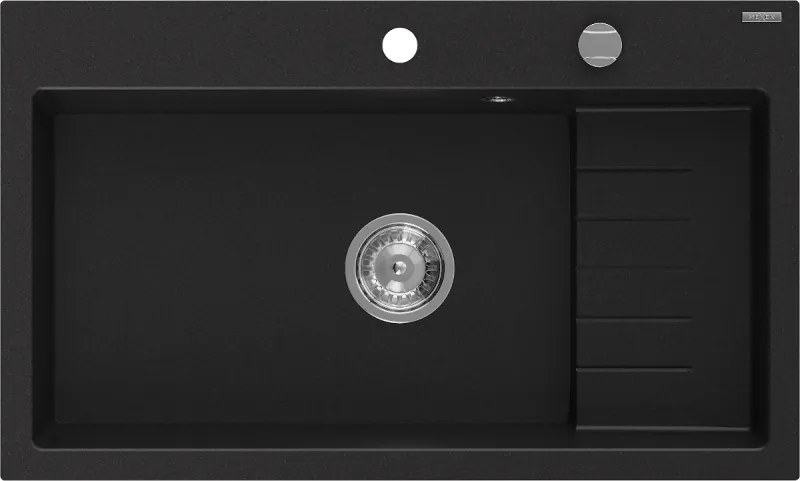 Mexen Omar 1-medencés, gránit mosogató 800 x 480 mm, fekete, króm szifon - 6520801005-77