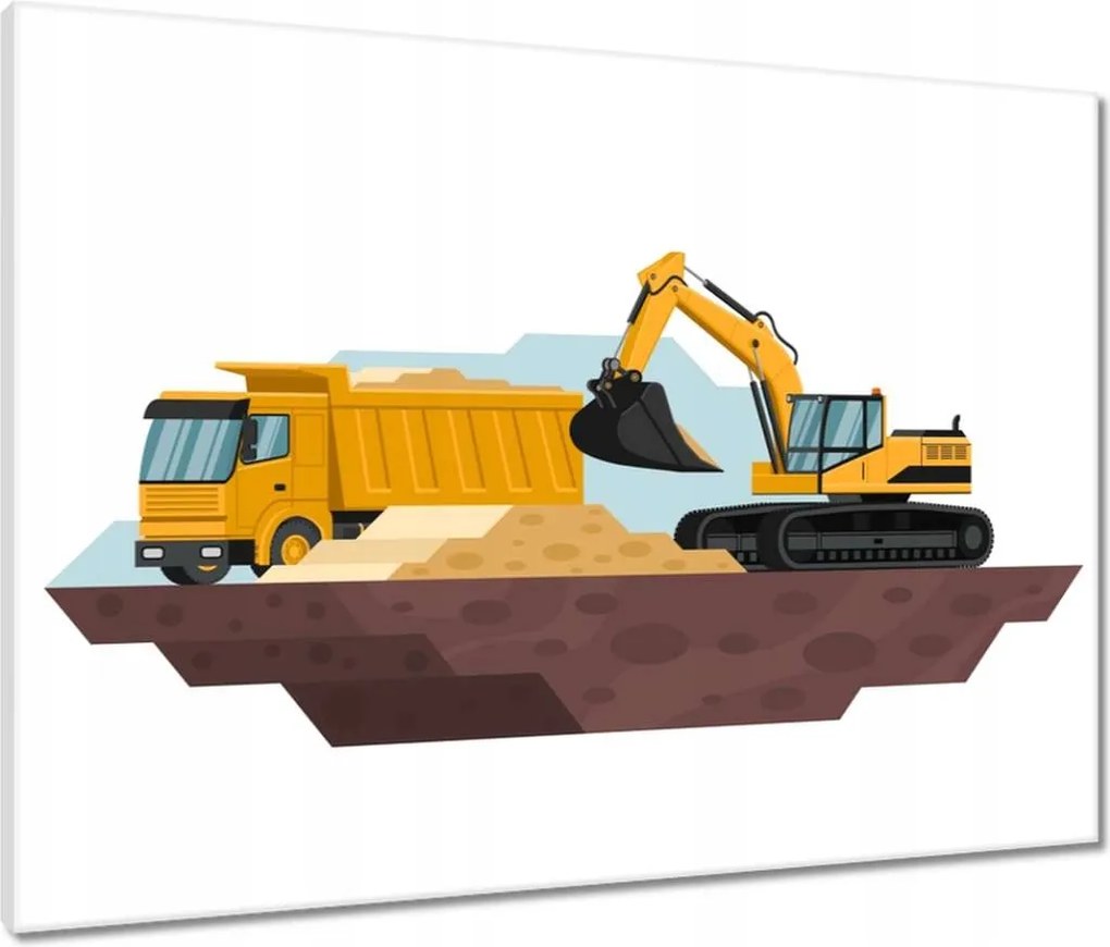 Vászonkép 80x60 Nagy kotrógép és teherautó fiúnak