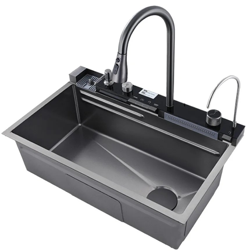 Catania multifunkciós rozsdamentes mosogató digitális csapteleppel