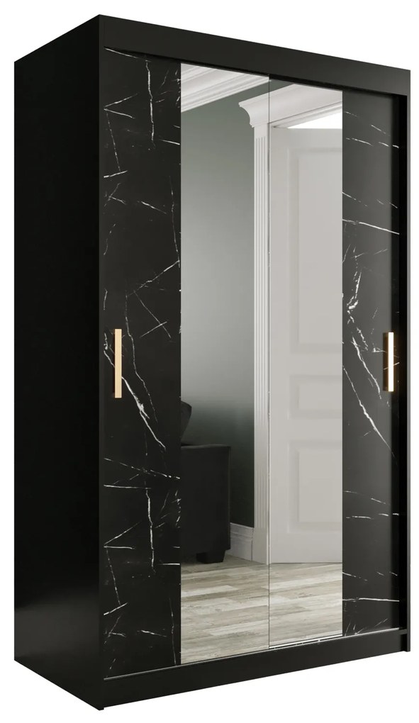 Ruhásszekrény 120 cm Marbelo T1 (matt fekete + fekete márvány). 1064561