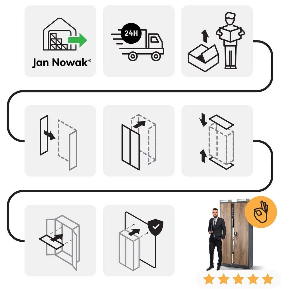 Fém iratszekrény JAN H, 900 x 1950 x 400 mm, Eco Design: antracit/ dió