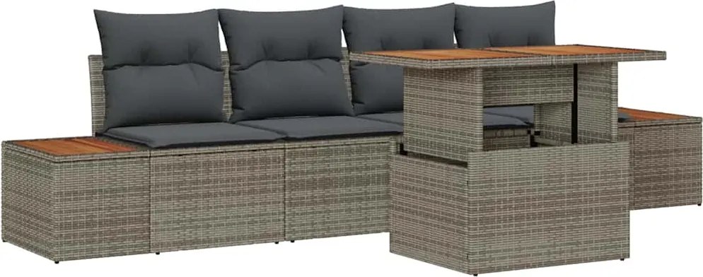 vidaXL Kerti Kanapé Szett tárolóval 5 pcs Szürke Poli rattan