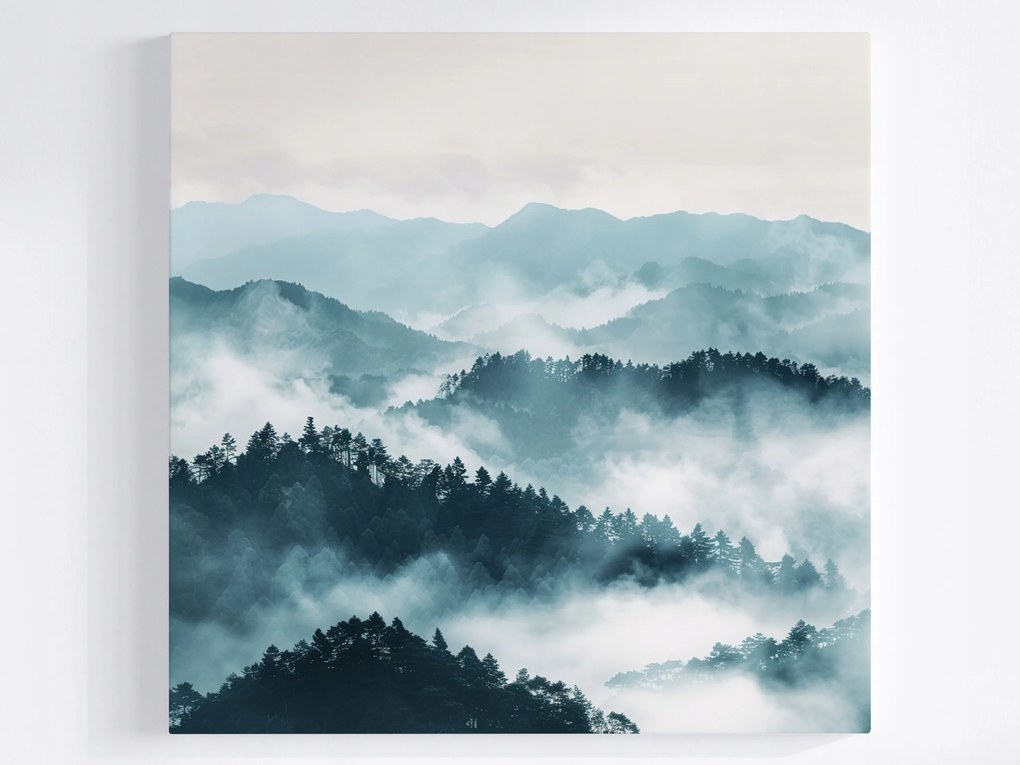 Vászonkép Canvas Tájkép Kilátás Szabadtéri Erdő Hegyek Fák Köd 40x40