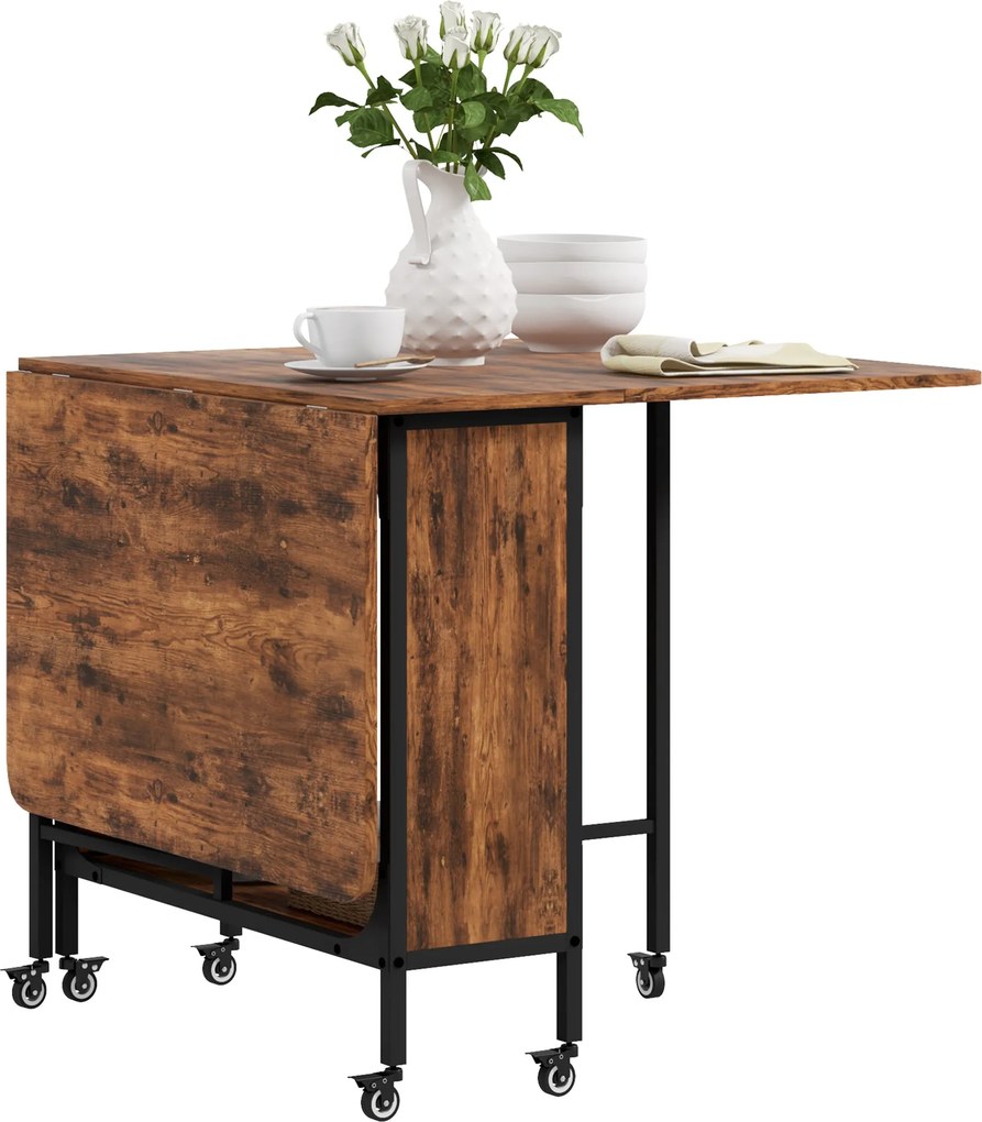 HOMCOM Összecsukható Étkezőasztal Mobil Összecsukható Tálalóasztal Nyitott Polccal Konyhai Asztal Kicsi Terekhez, Konyha, Étkező 130 x 80 x 74 cm Rusz