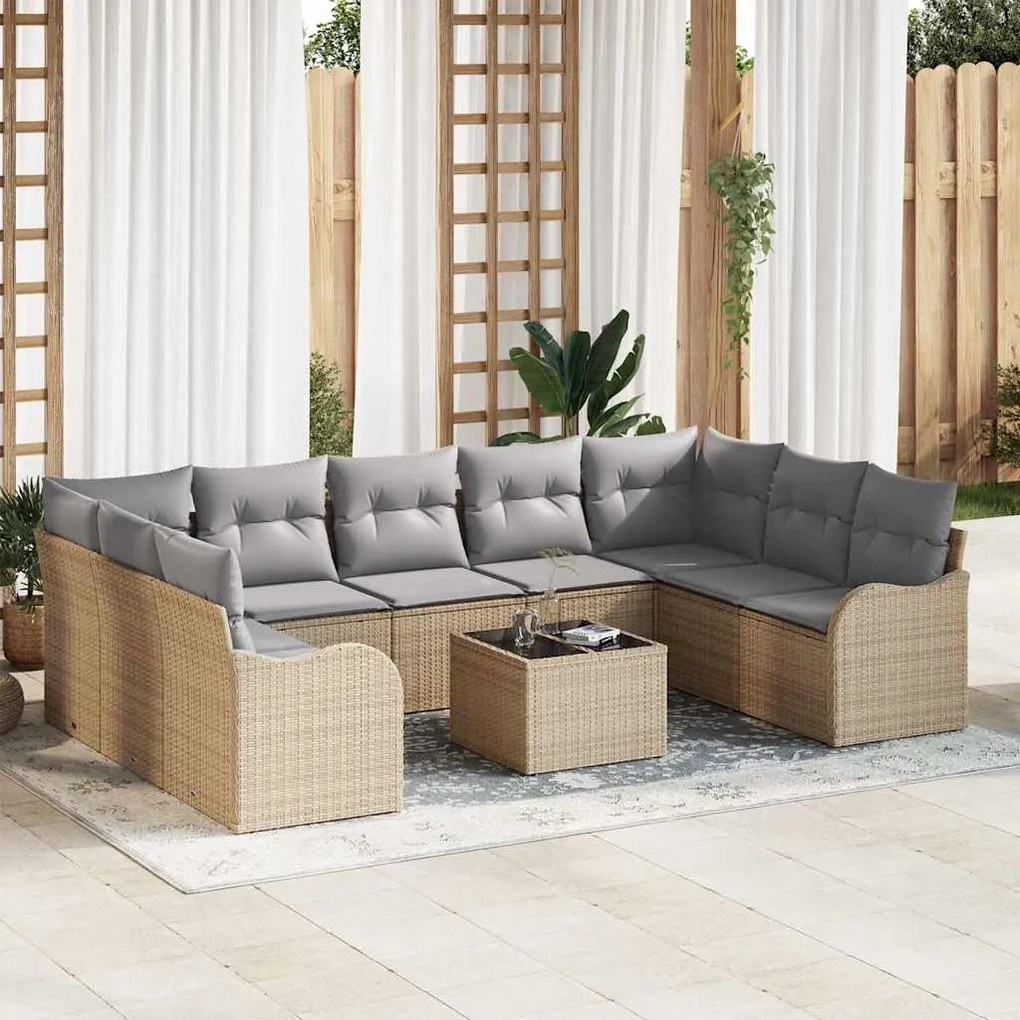 Kerti Kanapé Szett 10 pcs Beige, világosszürke Poli rattan