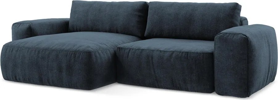 Sötétkék zsenília kinyitható sarokkanapé (bal oldali-heverő résszel) Kuki – Makamii