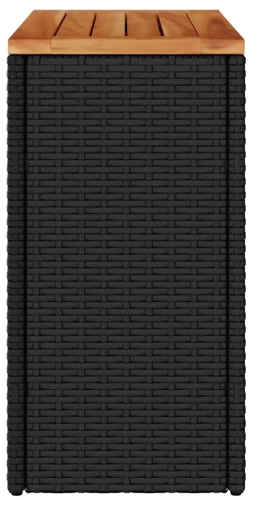 fekete polyrattan kerti kisasztal fa asztallappal 58x27,5x55 cm
