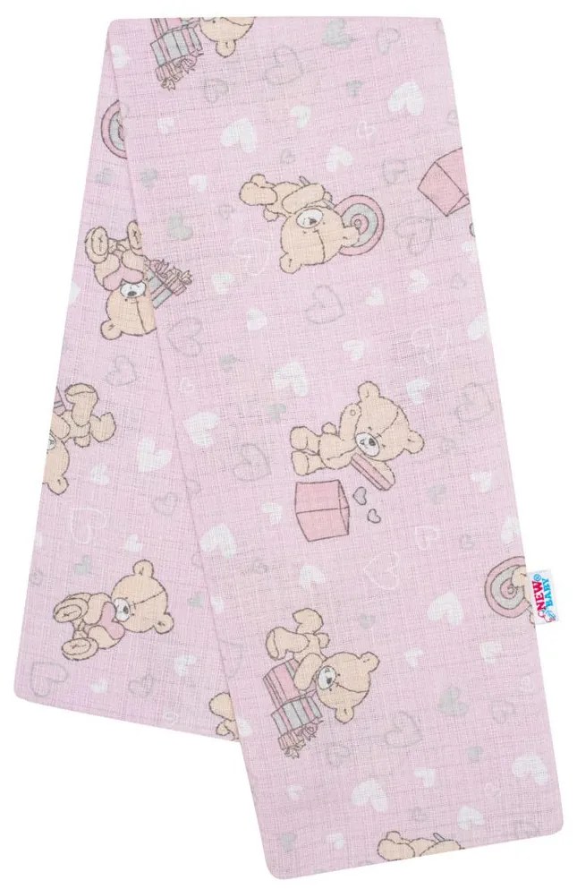Pamut pelenka nyomtatott mintával New Baby rózsaszín maci és szívecske