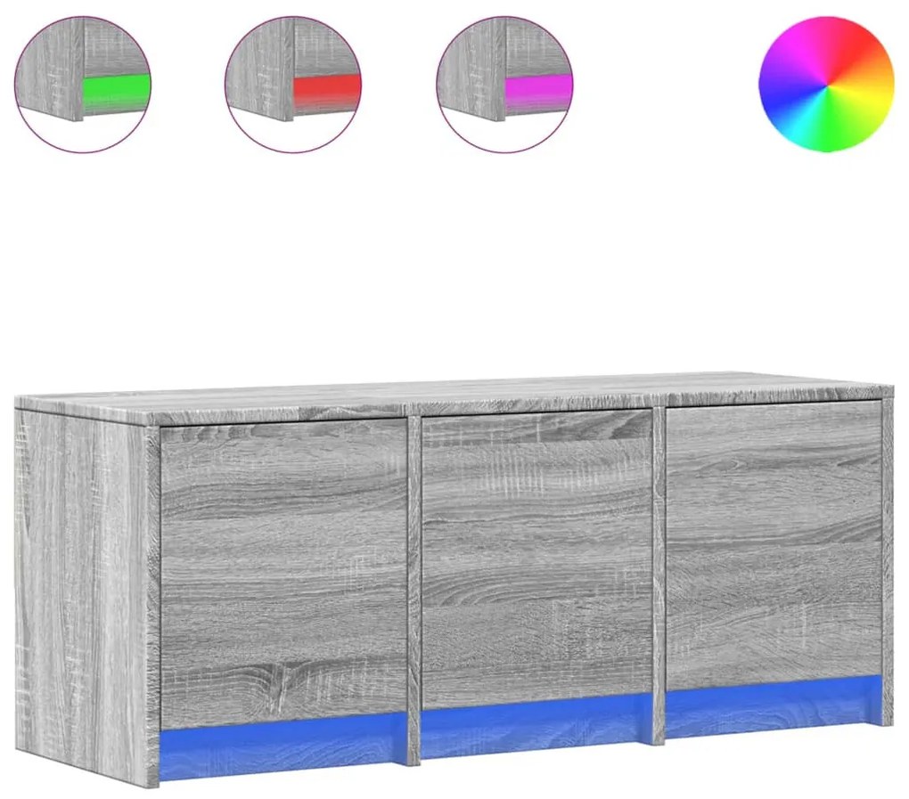 szürke sonoma színű szerelt fa TV-szekrény LED-del 97x34x40 cm