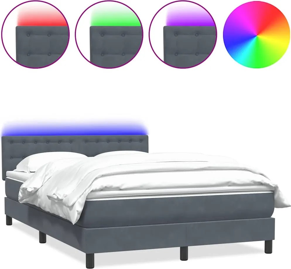 vidaXL sötétszürke bársony rugós és LED-es ágy matraccal 140x220 cm