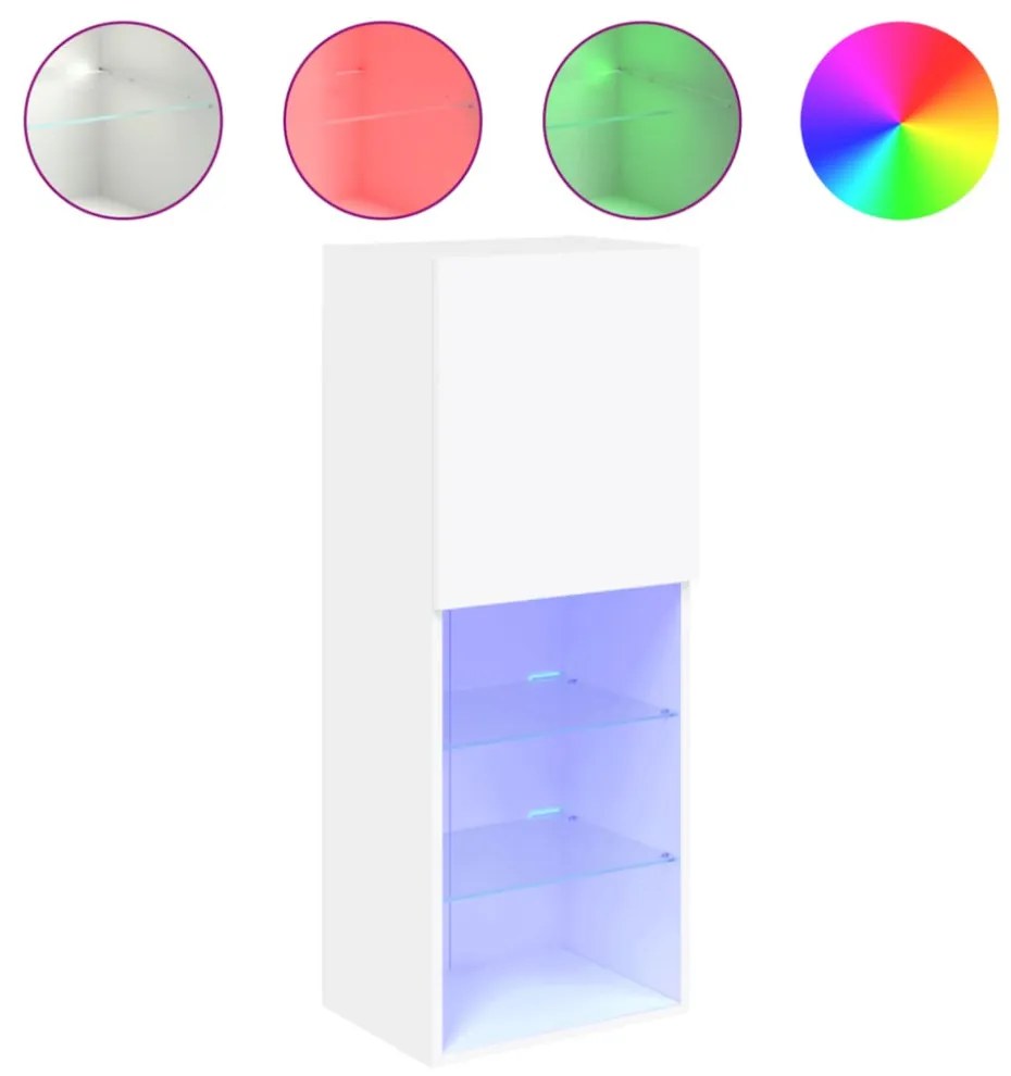 fehér TV-szekrény LED lámpákkal 40,5 x 30 x 102 cm