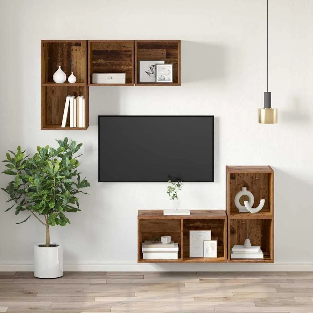 Fali TV szekrény Régi fa 37 x 37 x 72 cm Faanyag