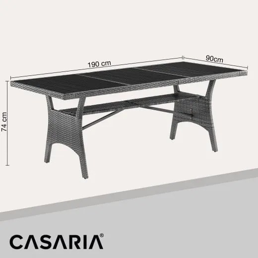 Casaria® Rattan asztal Takeo 190x90x75cm - szürke