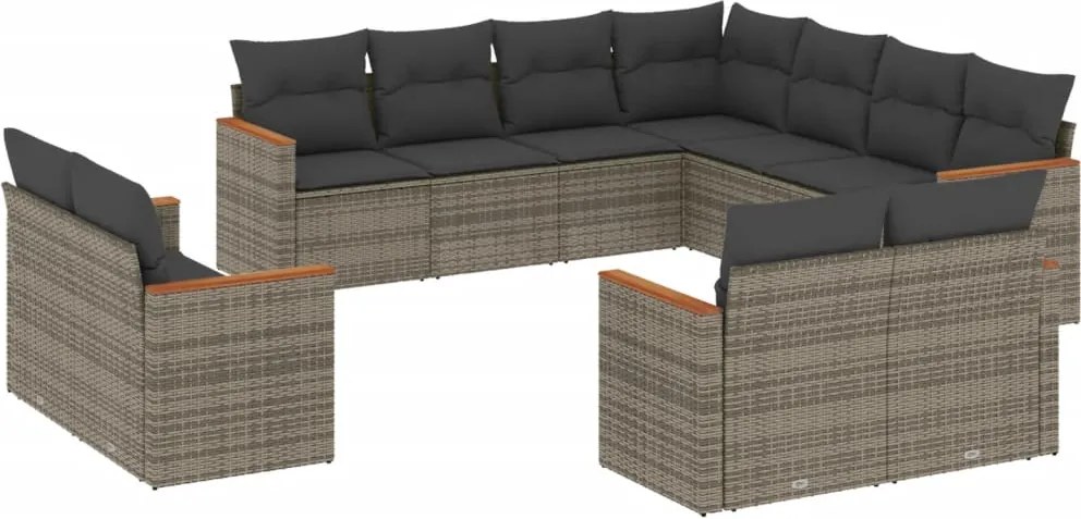 vidaXL 11 részes szürke polyrattan kerti ülőgarnitúra párnákkal